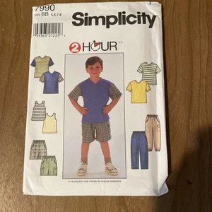 Simplicity Pattern 7990 Boy’s Elastic Waist Pants Shorts Tops Sz 5-8 UNCUT - Picture 1 of 3