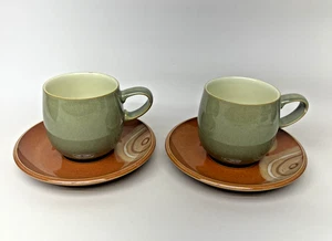 DENBY Fire Chilli 2x Pimentón Remolino 3.25" Tazas de Salvia Café Té Tazas 6" Platillos - Imagen 1 de 7