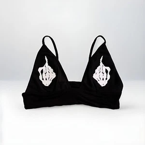 Skeleton Hands Middle Fingers Up Bralette Mesh embroidered Halloween Goth Punk - Picture 1 of 3