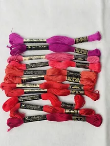 11 Skeins Embroidery Floss, DNC, Assorted Pinks, Reds, Purples Made In France - Picture 1 of 2