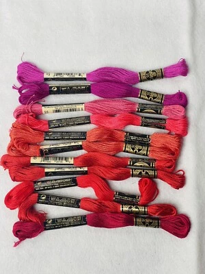 11 Skeins Embroidery Floss, DNC, Assorted Pinks, Reds, Purples Made In France - Image 1 of 2