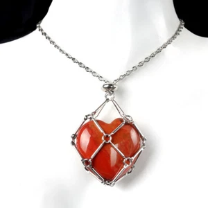 Collar ajustable colgante corazón amor jaspe rojo natural red tejida junta de metal - Imagen 1 de 6
