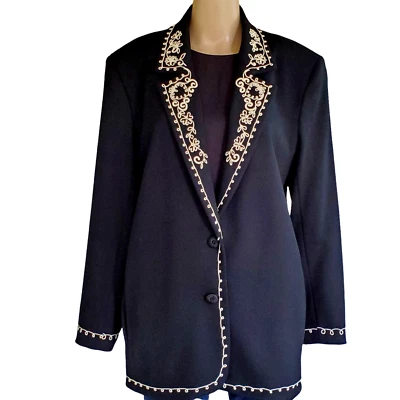 Chaqueta Blazer Western Para Mujer Años 90 De Colección L Negra Bordada 100% Lana Nueva Frontera Foto 1 de 4