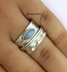 Moonstone Spinner Ring Solid 925 Silver Marquise Gemstone Shape All Size MO* - Picture 1 of 6