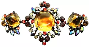 Splendido set di spille e orecchini Claudette ~ enorme pietra centrale Givre', giapponese - Foto 1 di 11