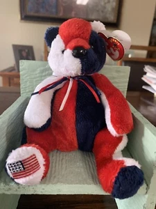 Ty 2000 Patriot The Beanie Baby Bär (7,5 Zoll) neu mit Etikett, Erstbesitz - Bild 1 von 12