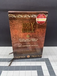 KJV 1611 Bible / NKJV Single Column Bible 400th Anniversary Boxed Set Nelson - Foto 1 di 24