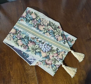 Vtg Tapestry Table Runner With Fruit & Floral Design 12" x 72" Tassel Accents - Picture 1 of 7