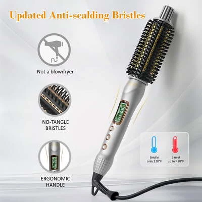 KIPOZI 1.25" Hair Heated Brush Round Ionic Curling Iron Brush Dual Voltage LCD - Image 1 of 4