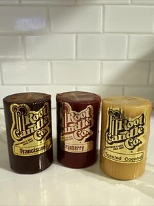 NOS Vtg Root Pillar Candles Ribbed (3) Cranberry,Franciscan,Toasted Coconut 2x3" - Picture 1 of 6
