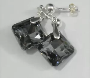 Avilagems Swarovski Kristall Silber Nacht 0,925 Sterlingsilber Ohrringe Pfosten - Bild 1 von 3
