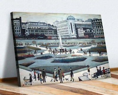Piccadilly Gardens CANVAS WALL ART PICTURE FRAMED PRINT PAINTING LS Lowry Style - Image 1 of 4