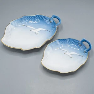 Bing & Grondahl B & G Seagull Leaf Dish Bowl Pair 7 1/2" & 10" -198 199 - Picture 1 of 12