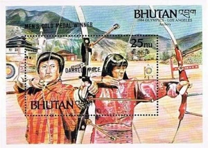 👉 BHUTAN 1986 OLYMPISCHE SPIELE SIEGER S/S MNH BOGENSCHIESSEN, EINHEIMISCHE KOSTÜME - Bild 1 von 1