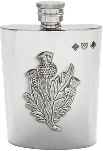 3oz ENGLISCHER ZINN HIPFLASCHE mit DISTEL HANDGEFERTIGT von PINDER BROS SHEFFIELD *NEU* - Bild 1 von 4