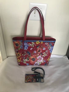 Brighton Tote Card Wristlet Blossom Hill Rouge Scarlet Poppy Red Floral Bag New - Picture 1 of 23