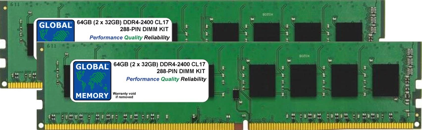 64GB (2 x 32GB) DDR4 2400MHz PC4-19200 288-PIN DIMM MEMORY KIT FOR DESKTOPS/PCS - Image 1 of 1