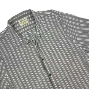 Madewell Linen Striped Button Up Short Sleeve Shirt Perfect Fit Mens XL Gray - Picture 1 of 9