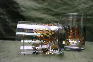 Culver MCM Grapes Leaves Gold Whiskey 2 Lowball Glasses Dbl Old Fashion Glasses - Picture 1 of 6