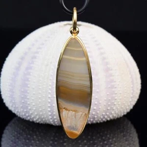 Anhänger Gebändert Achat Cabochon & 18K Gold Vermeil Über Sterlingsilber 10.91 G - Bild 1 von 11