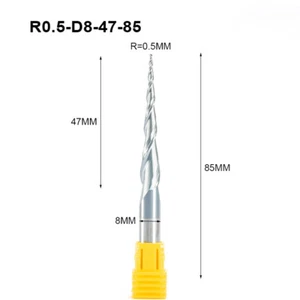 Carbide Tapered Ball Nose End Mills 2 Flutes R0.5MM D8 HRC55 CNC Woodworking Bit - Picture 1 of 4