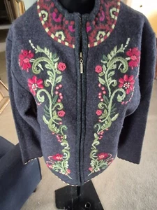 NWT - Carson Charcoal Embroidered Lined Wool Front Zip Jacket - M - Picture 1 of 7