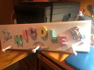 Wooden Hook Bag/Coat Hanger Plaque with Nicole Name - Picture 1 of 5