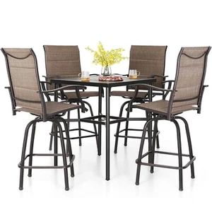 5Pcs Patio Bar Table Chair Set Swivel Bar Height Chair Bar Chairs Outdoor Stools - Picture 1 of 7