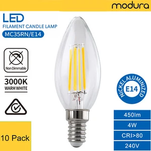 10x LED Filament Candle Lamp E14 4W 3000k Warm White Light 450 lm Glass Bulb SAA - Picture 1 of 2