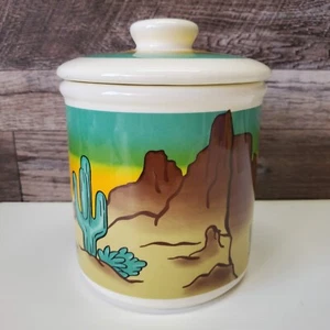Western Cactus Mountains Desert Sunset Native American 8" Cookie Jar - Picture 1 of 9