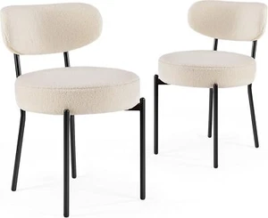 2 pcs Dining Chairs Boucle Upholstered Kitchen Chairs Curved Backrest Metal Legs - Picture 1 of 11