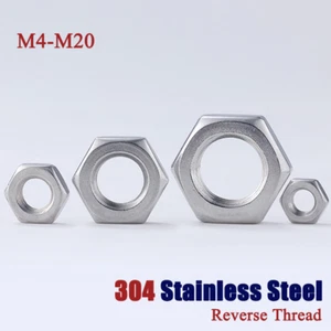 Tuerca hexagonal completa rosca inversa 304 acero inoxidable tuercas hexagonales M4-M20 multitamaño - Imagen 1 de 18
