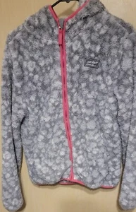 Eddie Bauer Kids Large 14/16 Winter Warm Fuzzy Jacket Grey White Pink Hood - Picture 1 of 7