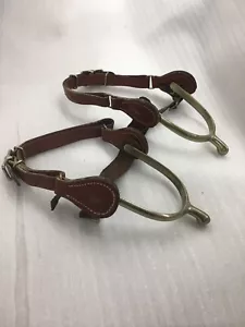 altes Paar Dressurknaufsporen mit Lederriemen - englische Reitsporen - Bild 1 von 6