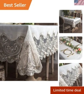 Elegant Macrame Border Tablecloth 60 x 104 Inch - Perfect for All Occasions - Picture 1 of 9
