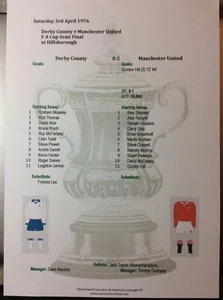 Foglio partita semifinale FA Cup 1975-76 Derby County v Manchester United - Foto 1 di 1