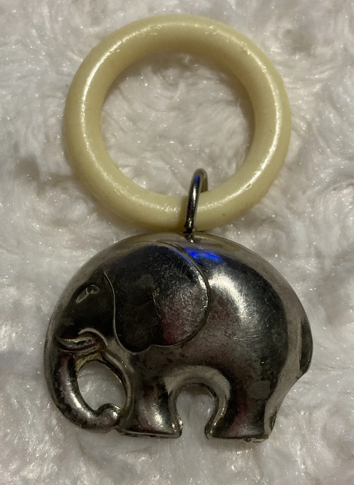 Hochet Bébé - grelot ancien En Métal Argenté - Éléphant - Photo 1/2