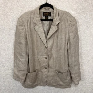 Vintage Eddie Bauer Jacket Womens L Beige 100% Linen Lagenlook Blazer Casual - Picture 1 of 15