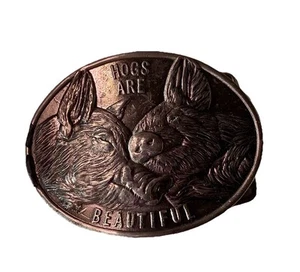 Hogs Are Beautiful Belt Buckle Vintage 1975 Lewis Buckles Chicago First Casting - Picture 1 of 3