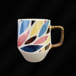 Oversized Coffee Mug Gold Handle Colorful Geometric Leaves Ceramic 25 oz. - Picture 1 of 4