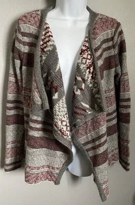 Natural Reflections Cardigan Womens Sz Medium Maroon Striped Crochet Open Front - Picture 1 of 10