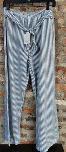 New Beach Lunch Lounge Pants Womens Sz S Linen Blend Striped Blue White AB - Picture 1 of 5