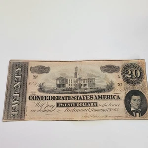  Original 1864 $20 Confederate States of America Richmond Va Bank Note Circulate - Picture 1 of 8