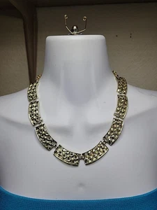 Vintage Sarah Coventry Halskette klobig Korbgeflecht goldfarben Halsband 17" signiert - Bild 1 von 8