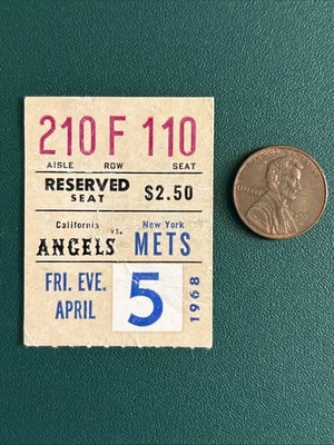 TOM SEAVER & METS DEBUT Visit ANAHEIM 1968 Mets Angels ticket stub 5 inns 1 hit - Image 1 of 4