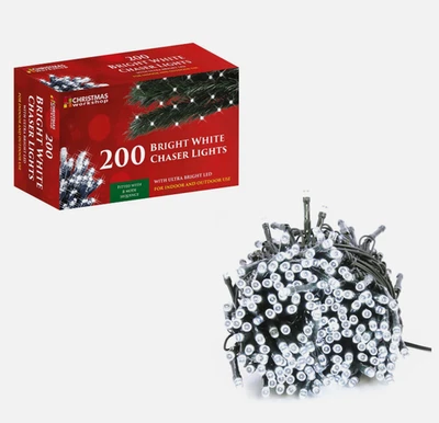 200 Bright White Lights LED Christmas Chaser Fairy Lights Xmas Decoration - Image 1 of 4