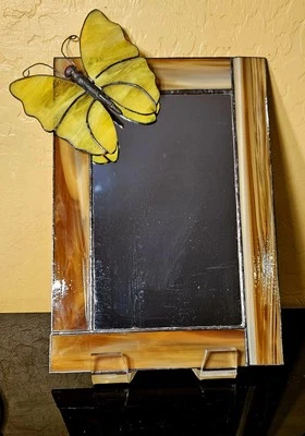 🦋 Stained Glass Butterfly Mirror Handmade Vintage Yellow 🦋 - Image 1 of 4