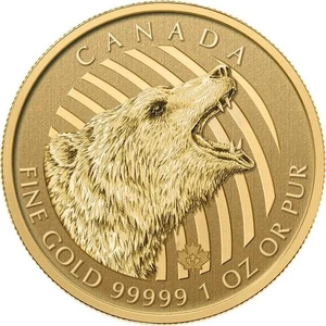 1 oz 200$ Kanada Goldmünze Call of the Wild Roaring Grizzly 2016 Originalblister - Picture 1 of 4