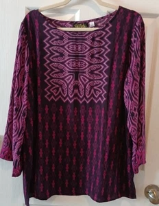 Bob Mackie Wearable Art Damen Tunika Oberteil Langarm L Boho Lila Töne Neu - Bild 1 von 6