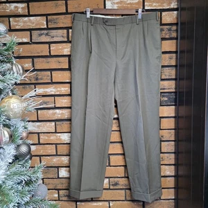 Brooks Brothers 346 100% Wool Pleated Dress Trouser Pants Olive Green Men 38x30 - Picture 1 of 9